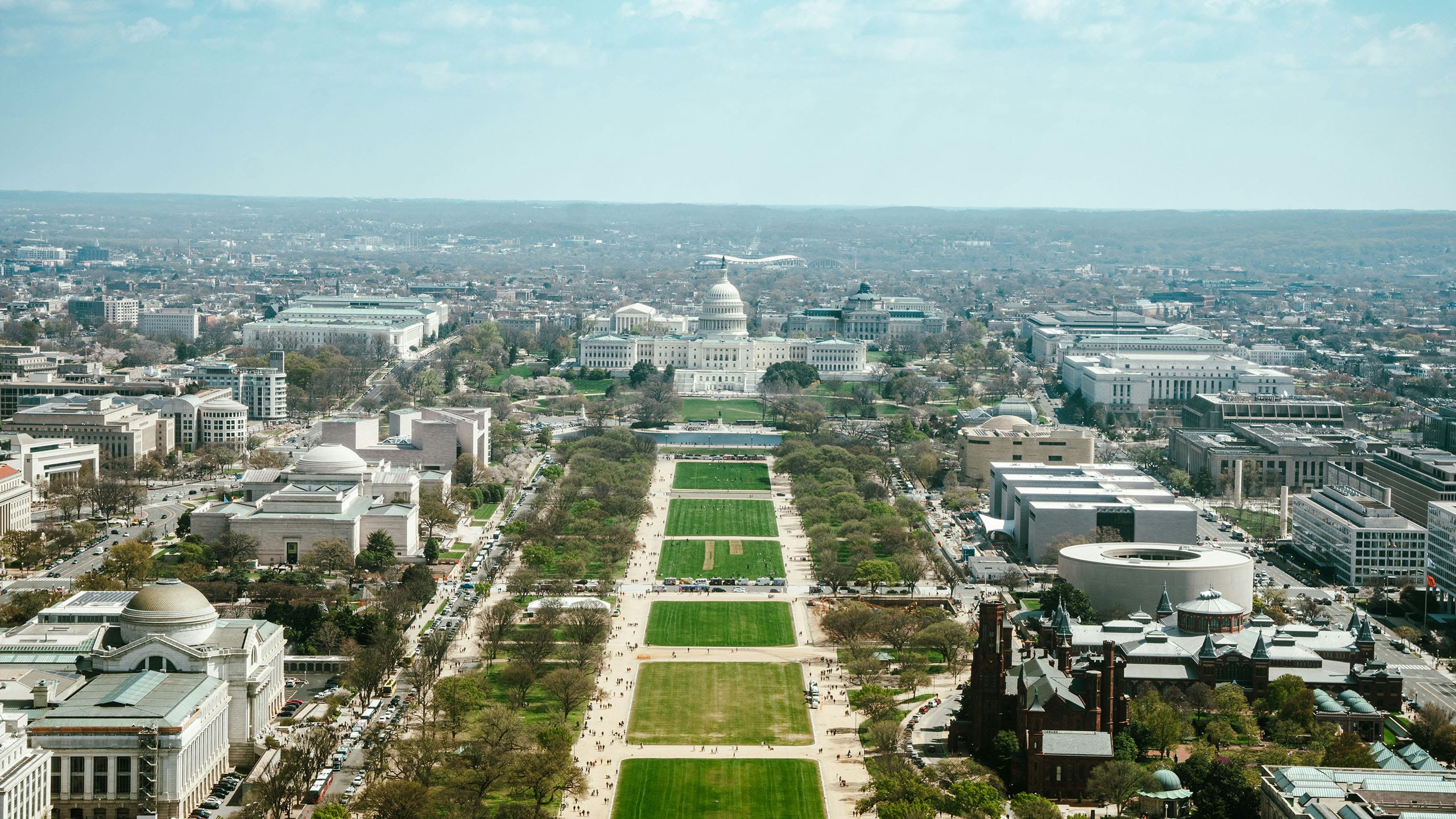 Aerial view of the National Mall facing the US Capitol, serving families in the Washington DC metropolitan area